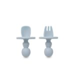 Interbaby Εκπαιδευτικό Σετ Κουτάλι- Πιρούνι Σιλικόνης – Αντιπνικτικά Blue Grey