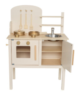 Jabadabado Ξύλινη παιδική κουζίνα με κατσαρολικά Cream - Image 3