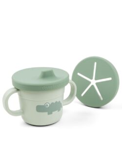 Done By Deer Παιδικό Ποτήρι Με Λάβες+Στόμιο Croco Green