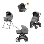 Inglesina Σύστημα μεταφοράς Aptica XT Quattro χρώμα Canyon Grey με σκελετό Nero και παιδικό κάθισμα αυτοκινήτου Darwin Infant Recline