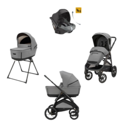 Inglesina Σύστημα μεταφοράς Aptica XT Quattro χρώμα Canyon Grey με σκελετό Nero και παιδικό κάθισμα αυτοκινήτου Darwin Infant Recline