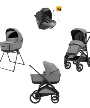 Inglesina Σύστημα μεταφοράς Aptica XT Quattro χρώμα Canyon Grey με σκελετό Nero και παιδικό κάθισμα αυτοκινήτου Darwin Infant Recline
