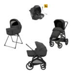 Inglesina Σύστημα μεταφοράς Aptica XT Quattro χρώμα Magnet Grey με σκελετό Nero και παιδικό κάθισμα αυτοκινήτου Darwin Infant Recline