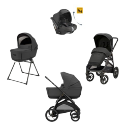 Inglesina Σύστημα μεταφοράς Aptica XT Quattro χρώμα Magnet Grey με σκελετό Nero και παιδικό κάθισμα αυτοκινήτου Darwin Infant Recline