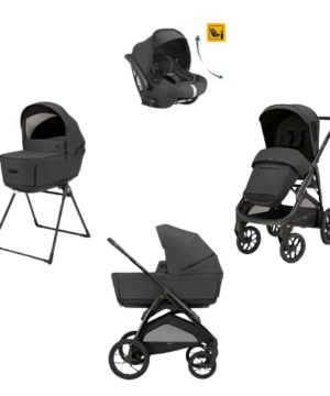 Inglesina Σύστημα μεταφοράς Aptica XT Quattro χρώμα Magnet Grey με σκελετό Nero και παιδικό κάθισμα αυτοκινήτου Darwin Infant Recline