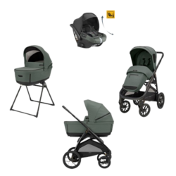 Inglesina Σύστημα μεταφοράς Aptica XT Quattro χρώμα Taiga Green με σκελετό Nero και παιδικό κάθισμα αυτοκινήτου Darwin Infant Recline