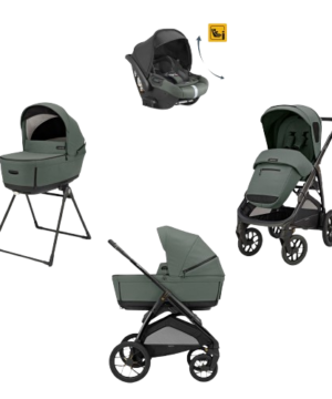 Inglesina Σύστημα μεταφοράς Aptica XT Quattro χρώμα Taiga Green με σκελετό Nero και παιδικό κάθισμα αυτοκινήτου Darwin Infant Recline
