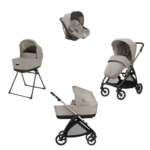 Inglesina Σύστημα μεταφοράς Electa Quattro χρώμα Battery Beige με σκελετό Iridio Black και παιδικό κάθισμα αυτοκινήτου Darwin Infant