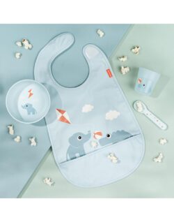 Done by Deer Αδιάβροχη Σαλιάρα Υφασμάτινη με Αυτοκόλλητο & Τσέπη Blue - Image 4