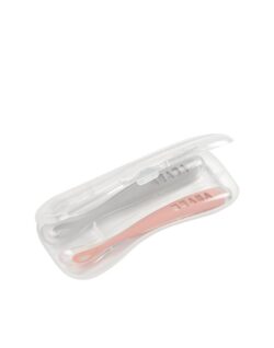 Béaba Κουτάλι σιλικόνης 1st age 2 τεμ με κουτί μεταφοράς Grey/Pink - Image 2