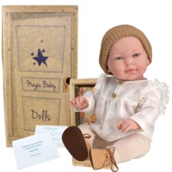 Magic baby Παιδική κούκλα μωρό "Marina με λευκό πουκάμισο και καφέ σκουφάκι"-45εκ. - Image 2