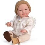 Magic baby Παιδική κούκλα μωρό "Marina με λευκό πουκάμισο και καφέ σκουφάκι"-45εκ.