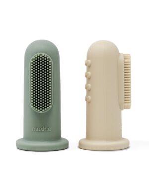 Mushie 2 Βρεφικές Οδοντόβουρτσες Δακτύλου Σιλικόνης Cambridge Blue/Shifting Sand