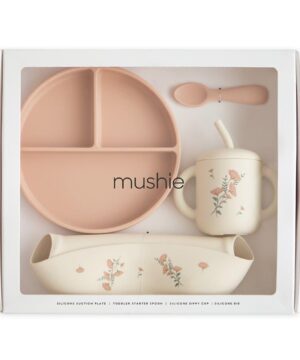 Mushie Σετ Δώρου 4 Ειδών Φαγητού Σιλικόνης Pink Flowers