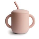 Mushie Ποτηράκι Σιλικόνης με Χερούλια και Καλαμάκι Blush