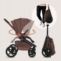 Lionelo Freya Καρότσι Βρεφικό 3 σε 1 έως 22kg με αναδιπλούμενο Πορτ-Μπεμπέ Brown Chocolate - Image 11