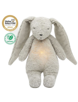 Moonie 2.0: Επαναφορτιζόμενο βοήθημα ύπνου με ηχογράφηση & αισθητήρα κλάματος – Οργανικό βαμβάκι Gray Bunny