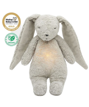 Moonie 2.0: Επαναφορτιζόμενο βοήθημα ύπνου με ηχογράφηση & αισθητήρα κλάματος – Οργανικό βαμβάκι Gray Bunny