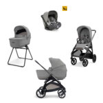 Inglesina Σύστημα μεταφοράς Aptica Quattro 2026 χρώμα Crystal Grey με σκελετό Litio Black και παιδικό κάθισμα αυτοκινήτου Darwin Infant