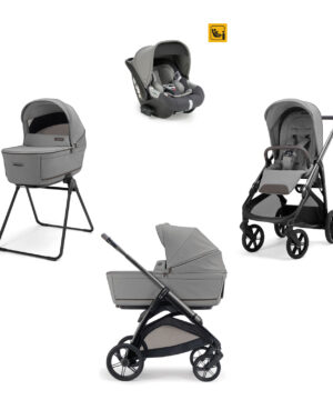 Inglesina Σύστημα μεταφοράς Aptica Quattro 2026 χρώμα Crystal Grey με σκελετό Litio Black και παιδικό κάθισμα αυτοκινήτου Darwin Infant
