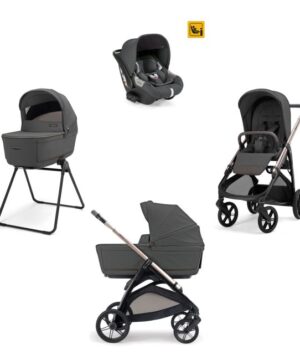 Inglesina Σύστημα μεταφοράς Aptica Quattro 2026 χρώμα Marble Grey με σκελετό Litio Black και παιδικό κάθισμα αυτοκινήτου Darwin Infant