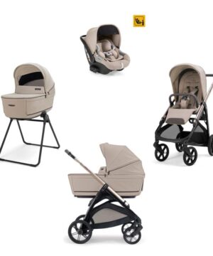 Inglesina Σύστημα μεταφοράς Aptica Quattro 2026 χρώμα Vicuna Beige με σκελετό Litio Black και παιδικό κάθισμα αυτοκινήτου Darwin Infant