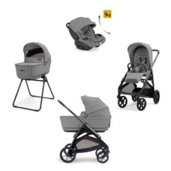 Inglesina Σύστημα μεταφοράς Aptica Quattro 2026 χρώμα Crystal Grey με σκελετό Litio Black και παιδικό κάθισμα αυτοκινήτου Darwin Recline EVO
