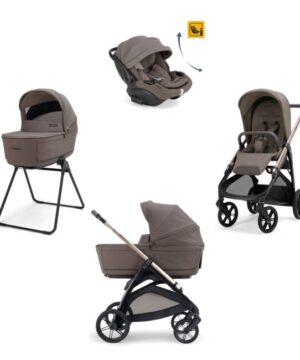 Inglesina Σύστημα μεταφοράς Aptica Quattro 2026 χρώμα Essence Mokka με σκελετό Litio Black και παιδικό κάθισμα αυτοκινήτου Darwin Recline EVO