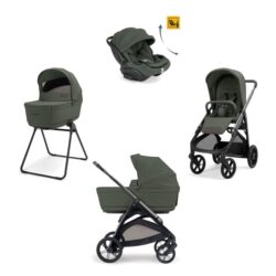 Inglesina Σύστημα μεταφοράς Aptica Quattro 2026 χρώμα Ivy Green με σκελετό Litio Black και παιδικό κάθισμα αυτοκινήτου Darwin Recline EVO