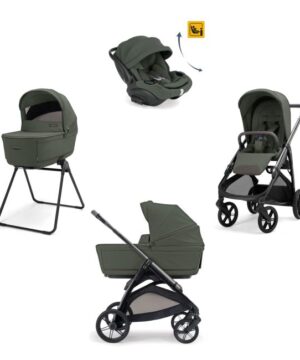 Inglesina Σύστημα μεταφοράς Aptica Quattro 2026 χρώμα Ivy Green με σκελετό Litio Black και παιδικό κάθισμα αυτοκινήτου Darwin Recline EVO