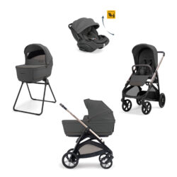 Inglesina Σύστημα μεταφοράς Aptica Quattro 2026 χρώμα Marble Grey με σκελετό Litio Black και παιδικό κάθισμα αυτοκινήτου Darwin Recline EVO