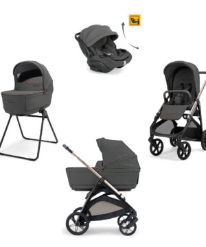 Inglesina Σύστημα μεταφοράς Aptica Quattro 2026 χρώμα Marble Grey με σκελετό Litio Black και παιδικό κάθισμα αυτοκινήτου Darwin Recline EVO