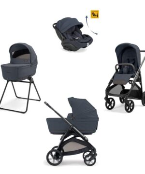 Inglesina Σύστημα μεταφοράς Aptica Quattro 2026 χρώμα Sapphire Blue με σκελετό Litio Black και παιδικό κάθισμα αυτοκινήτου Darwin Recline EVO