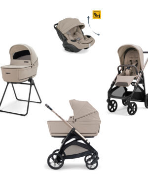 Inglesina Σύστημα μεταφοράς Aptica Quattro 2026 χρώμα Vicuna Beige με σκελετό Litio Black και παιδικό κάθισμα αυτοκινήτου Darwin Recline EVO