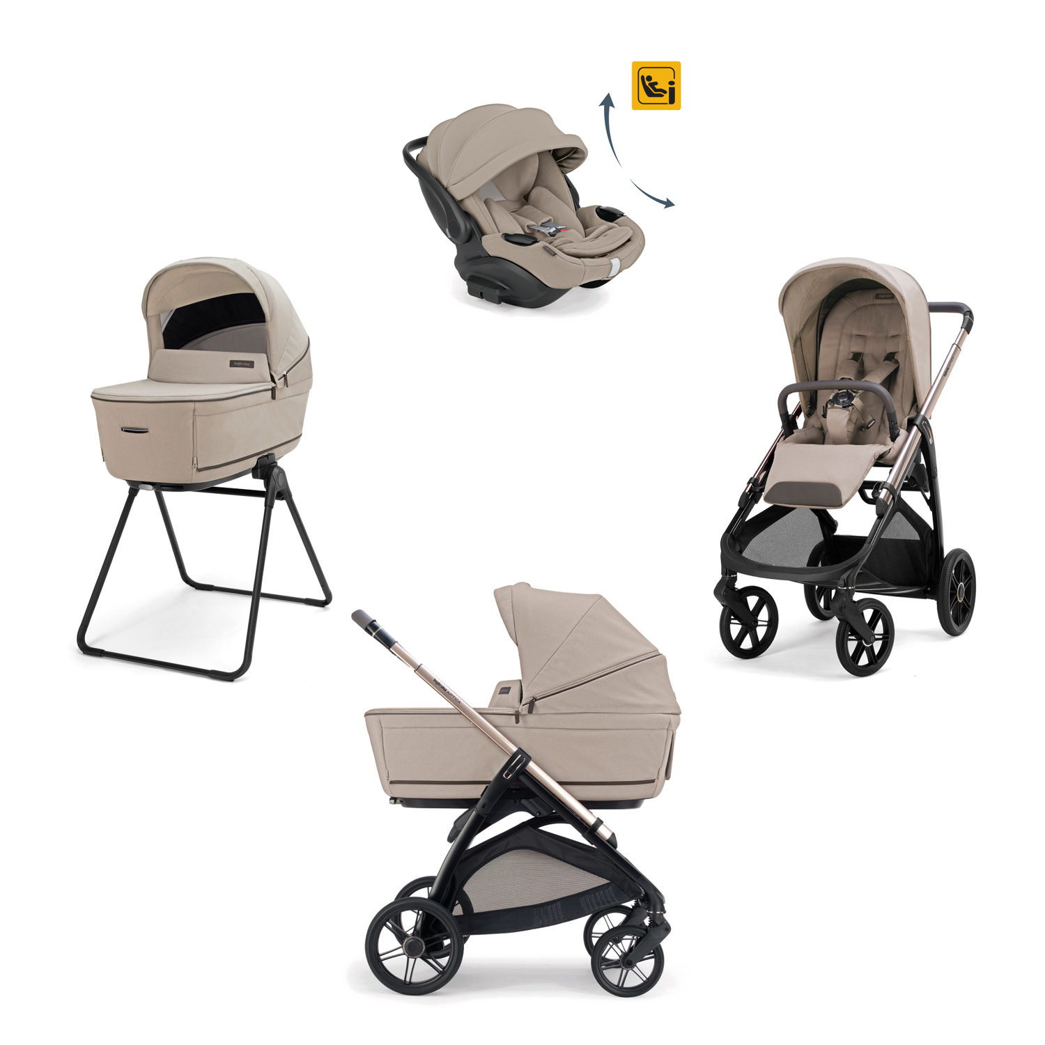 KA62T0VIB Inglesina Σύστημα μεταφοράς Aptica Quattro 2026 χρώμα Vicuna Beige με σκελετό Litio Black και παιδικό κάθισμα αυτοκινήτου Darwin Recline EVO - Image 1