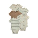 Mamas&Papas Βρεφικά Σετ Εσώρουχα Αμάνικα 5 τεμαχίων Καφέ  0-3 Μηνών