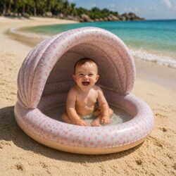 Swim Essentials Φουσκωτή Πισίνα Μωρού με σκίαστρο 100 εκ - "Beige Cozy Hearts" - Image 5