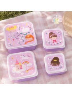 A little lovely company Σετ 4 δοχεία φαγητού Lunch & Snack Box - Princesses - Image 3
