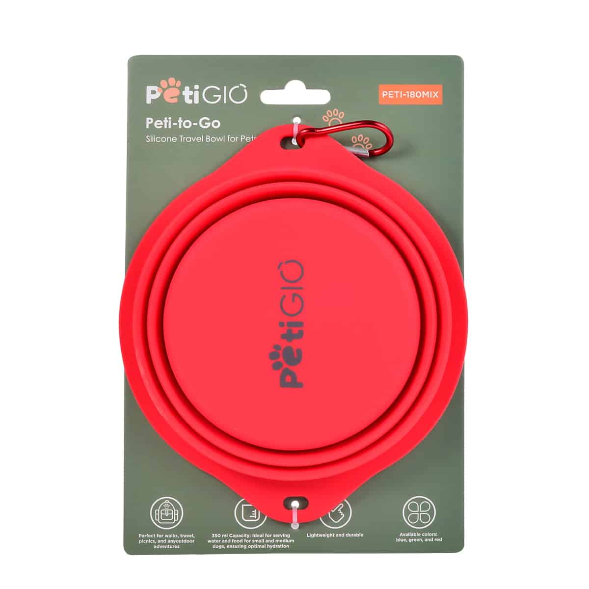 peti180r-1 Petigio Μπολ Ταξιδίου Από Σιλικόνη Για Κατοικίδια Κόκκινο - Image 1