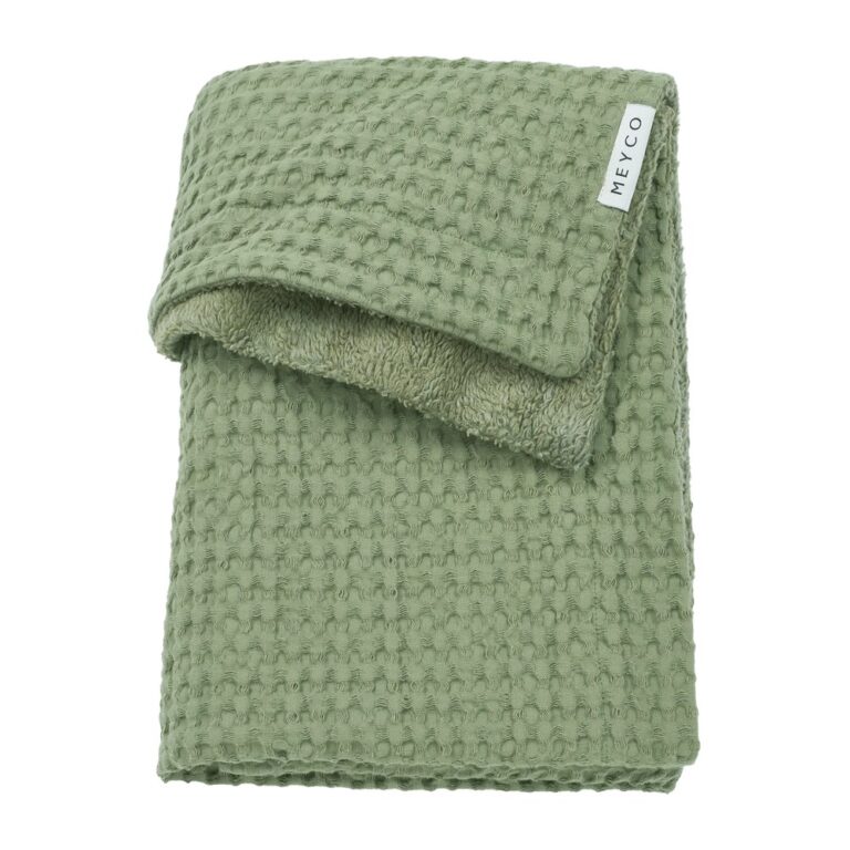 INGLESINA1 (17) Meyco Κουβέρτα Waffle Teddy Olive Green 100x150cm - Image 1