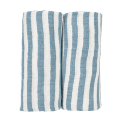 Meyco Σετ 100% Βαμβακερές Μουσελίνες 120x120cm 2 τμχ. Fat Stripe Jeans Blue