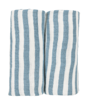 Meyco Σετ 100% Βαμβακερές Μουσελίνες 120x120cm 2 τμχ. Fat Stripe Jeans Blue